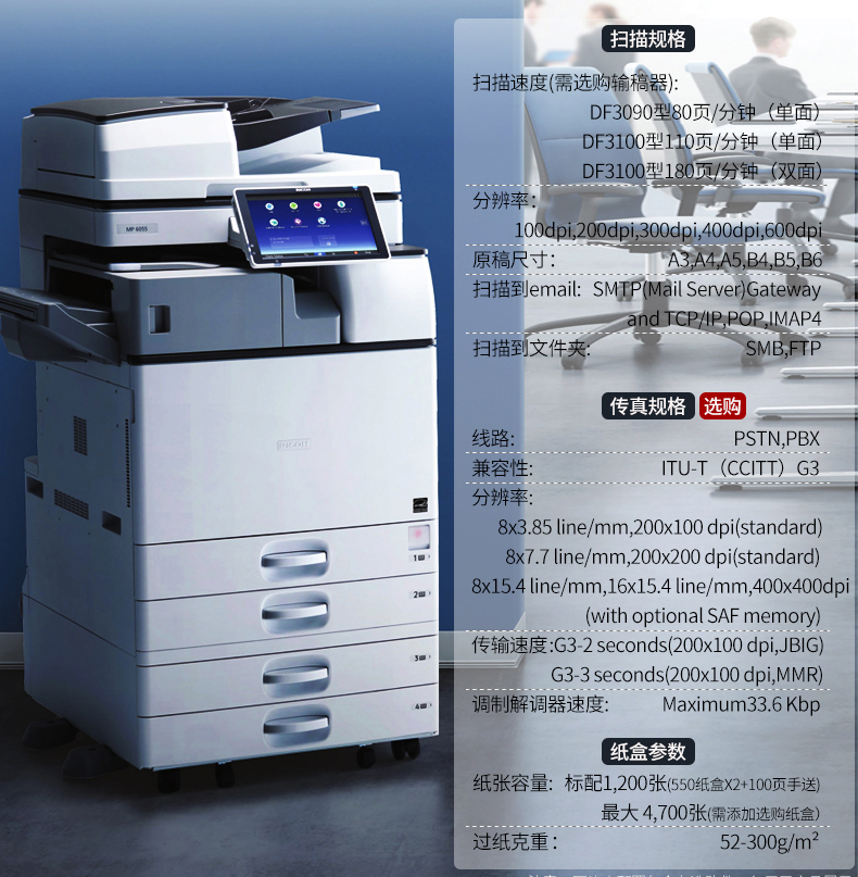 理光5055黑白機(jī)掃描/傳真規(guī)格